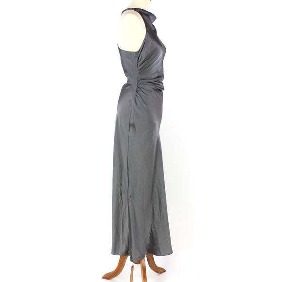 Reformation Casette Shale Gray Silk Dress 8 NEW Cowl Neck Satin Formal Midi - Picture 3 of 8